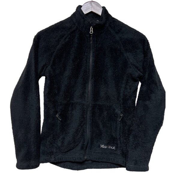 Marmot Black Fuzzy Fleece Full Zip Long Sleeve Jacket Women's Size Small - Picture 1 of 11